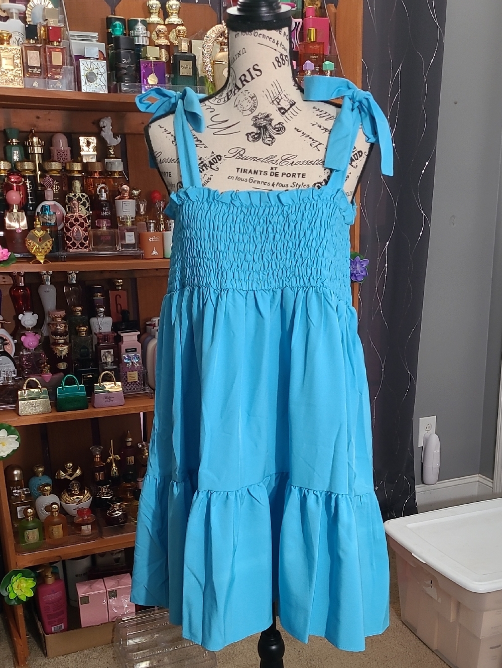 Woman Summer Smock Waist Adjustable Strap Dress Size 1XL